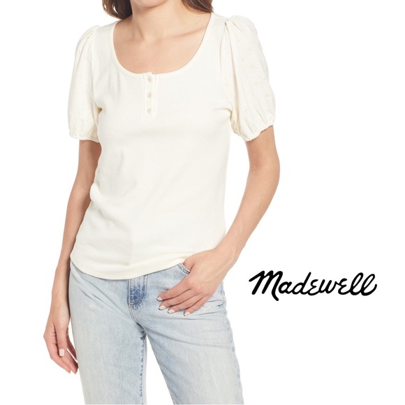 Madewell Tops - Madewell Eyelet-Sleeve Henley Top
